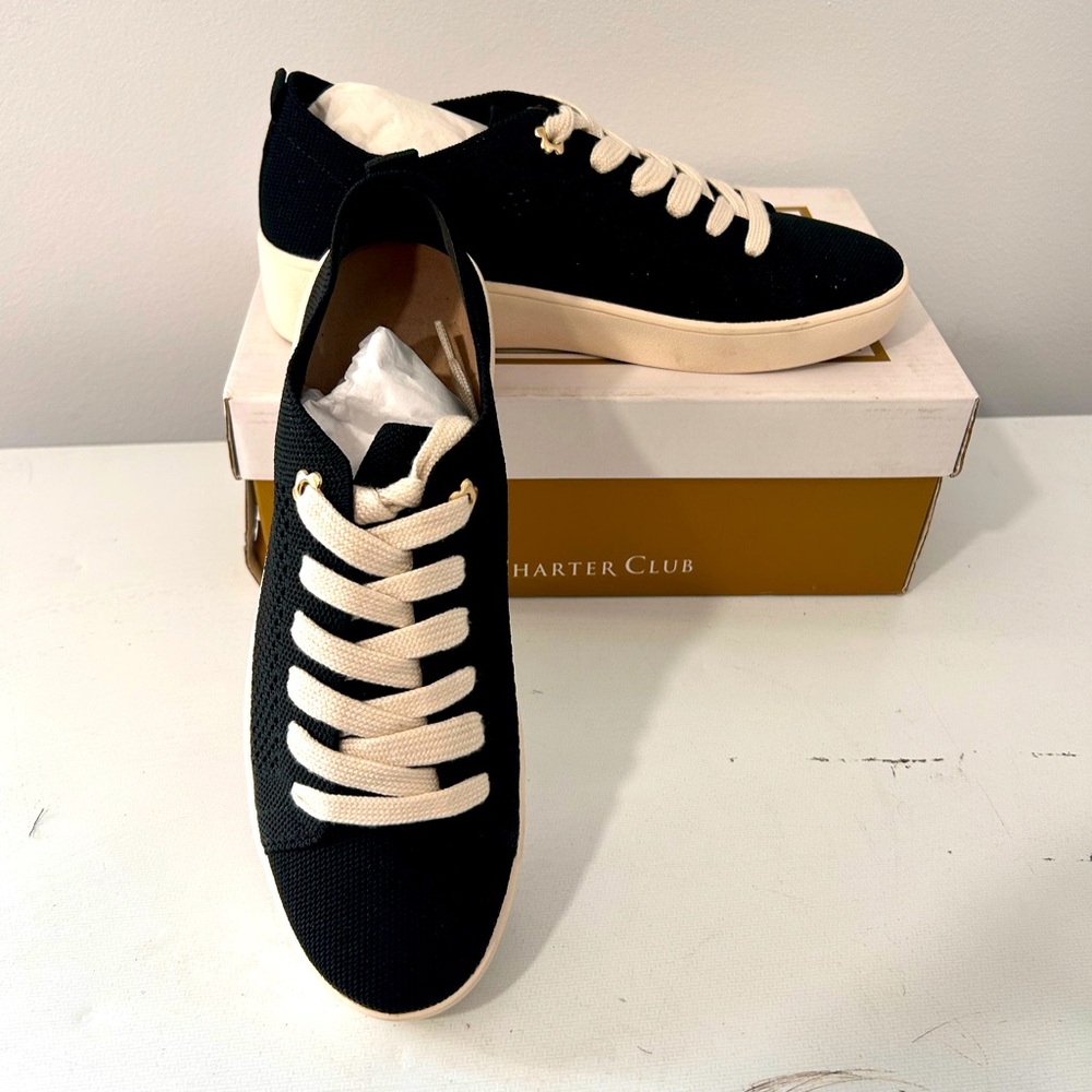 Charter Club Linniee Black Lace Up Flat Heel Sneakers Women’s US 7 Medium